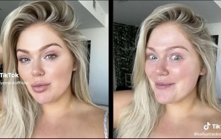 La usuaria de Tiktok, Kelly Strack -quien publica sobre maquillaje- demuestra cómo un filtro puede transformar su aspecto. KELLYSTRACKOFFICIAL/TIKTOK