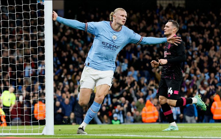 Erling Haaland colaboró con tres goles en la victoria del City. AP/Richard Sellers