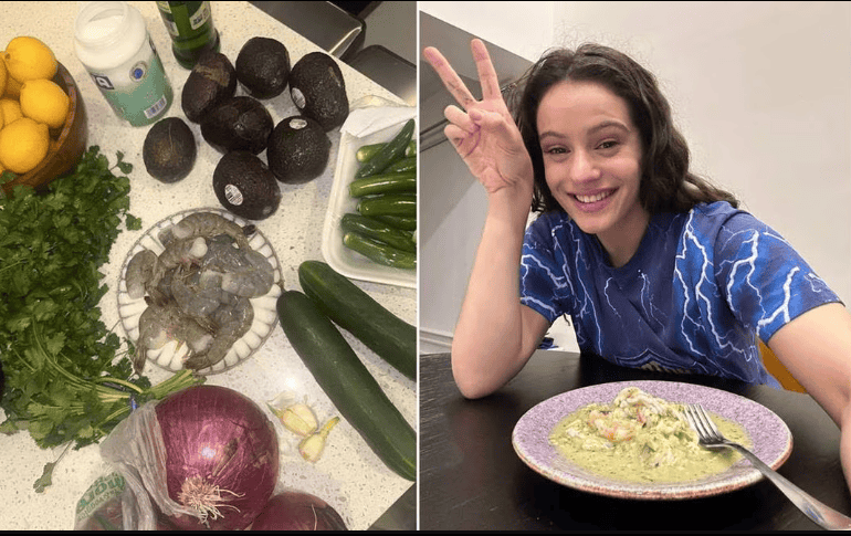 Rosalía compartiendo su propio aguachile. ESPECIAL/Twitter