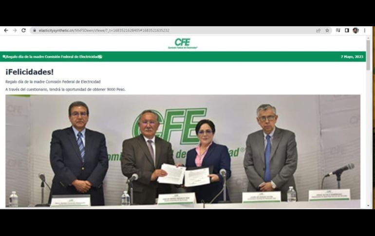 Circula en redes la liga a un sitio web que supuestamente pertenece a la CFE donde ofrece premios monetarios por motivo del 