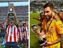 Alan Pulido (Chivas) y André-Pierre Gignac (Tigres) festejando sus títulos de Liga. IMAGO 7