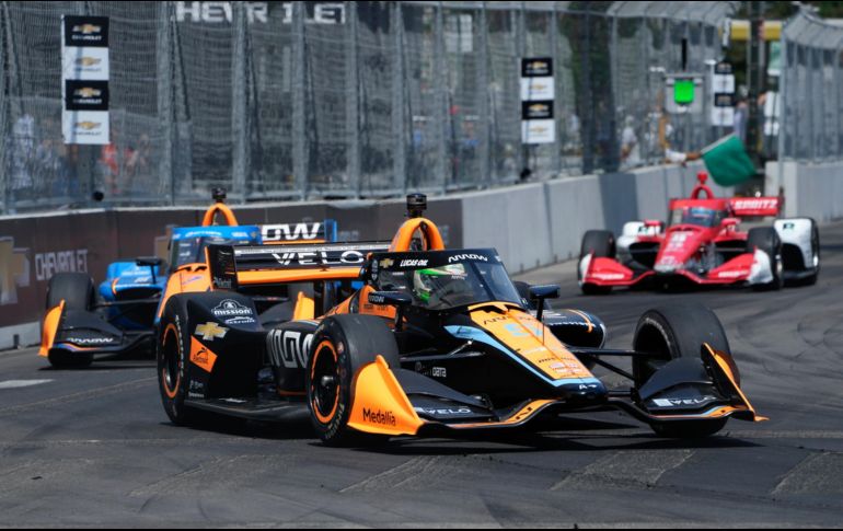 Pato O'Ward durante las prácticas para el Gran Premio de Detroit. AP/P. Sancya