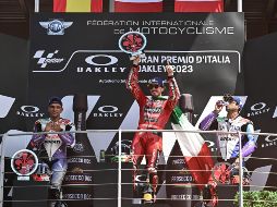 Bagnaia actual líder termina en la punta de la carrera séguido de Martin y Zarco del Pramac raicing. EFE