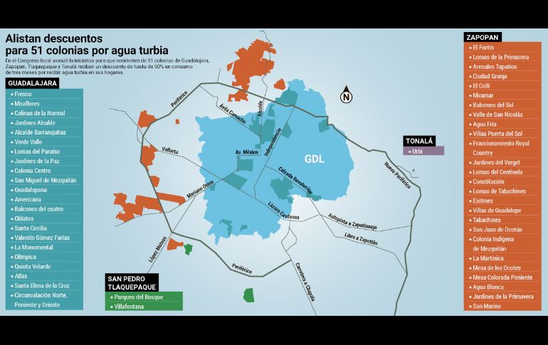 MAPA: Padecen por agua turbia; van por descuentos en 51 colonias
