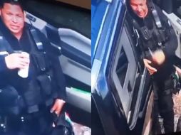 Según los hechos una cámara de vigilancia captó a  los oficiales en sus patrullas, con varias bebidas alcohólicas afuera del bar “El Corral“. ESPECIAL