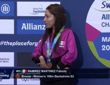 Fabiola Ramírez, sirena tricolor, se colgó el bronce en los 100 metros dorso. ESPECIAL/@CONADE