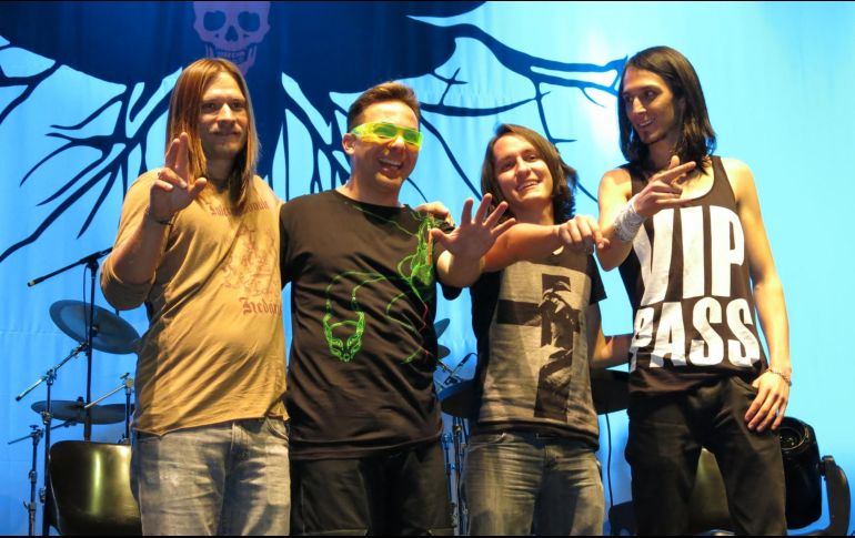 Cristian Castro “Lügh Draculea”, César López “Vampiro”, Luis Quintero y Alexei Torres, miembros de La Esfinge en 2014. AP/Archivo