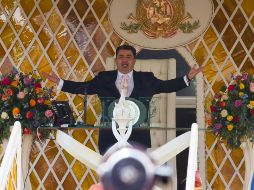 La imagen de Naasón Joaquín se alza en la entrada principal de la iglesia de la Luz del Mundo, la cual es sede principal de la Santa Convocatoria. EL INFORMADOR / ARCHIVO