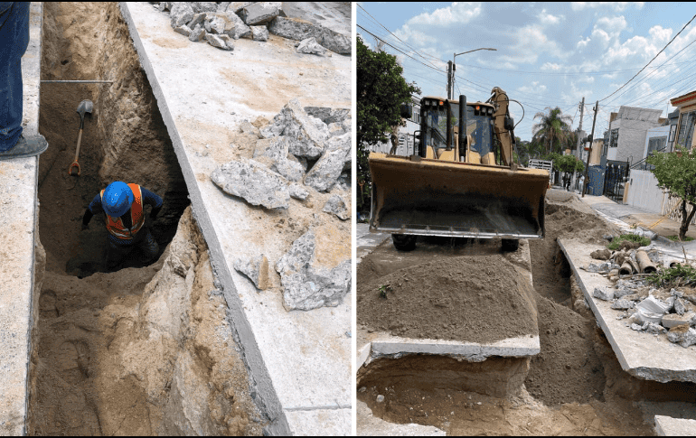 De acuerdo con las autoridades, los túneles se formaron por fugas de agua, por lo que autoridades y personal capacitado hará una revisión en la infraestructura. Cortesía Ayto. Guadalajara.