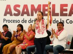 Claudia Sheinbaum realizó ayer una asamblea informativa en Izúcar de Matamoros, en Puebla. EL UNIVERSAL