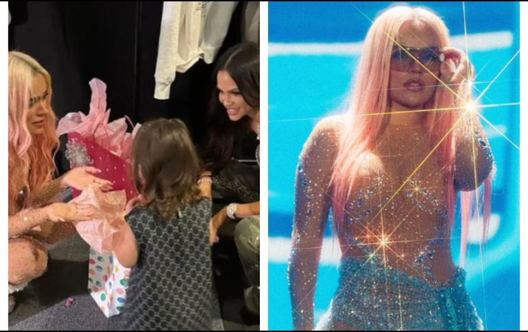 Karol G se encuentra con la pequeña hija de Natti Natasha. ESPECIAL/ Instagram @nattinatasha @karolg