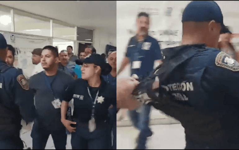 Circulan varios videos en los cuales se aprecia un conflicto entre personal del Centro Médico Nacional de Occidente (CMNO) y guardias de protección federal. ESPECIAL.