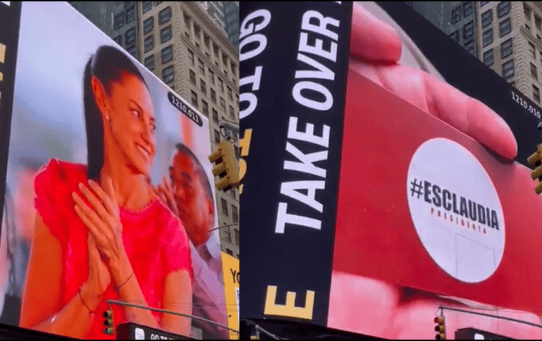 Un anuncio de Claudia Sheinbaum se vio en el Time Square en Nueva York. ESPECIAL.