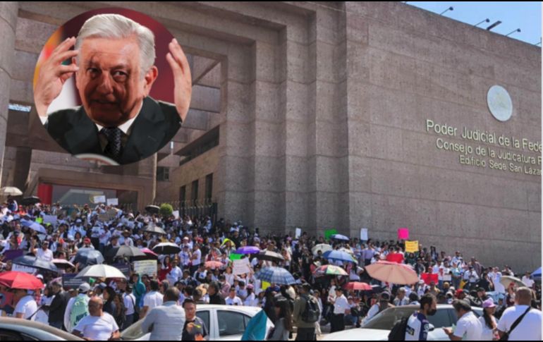 ''Es una marcha para mantener privilegios y corrupción, da pena ajena. A los trabajadores del PJ, no se les bajarán sus sueldos, la extinción de recursos va dirigido hacia ''los de arriba'', que perciben 700 mil pesos mensuales'', expresó el Presidente. ESPECIAL / SUN / D. S. Sánchez y EFE