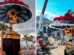 Ya comenzaron los trabajos para que la catrina más grande del mundo se exhiba en el malecón de Puerto Vallarta.  ESPECIAL/ @Jaliscomisamores, @Instituto Vallartense de Cultura.