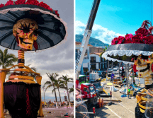 Ya comenzaron los trabajos para que la catrina más grande del mundo se exhiba en el malecón de Puerto Vallarta.  ESPECIAL/ @Jaliscomisamores, @Instituto Vallartense de Cultura.