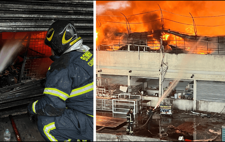 De acuerdo con la secretaria del SGIRPC, el material que se está quemando son zapatillas deportivas de goma lo que vuelve más difícil la tarea de sofocar el incendio. ESPECIAL/ X.