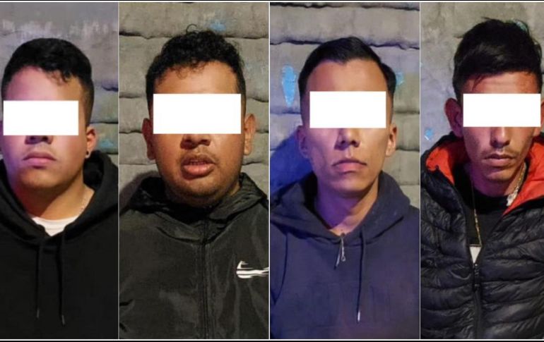Los detenidos dijeron llamarse Raúl Yunikzi “N”, de 25 años, Eliu Atlai “N”, de 29; Arturo Isaí “N”, de 27 y Cristian Michel “N”, de 32 y fueron llevados ante el Ministerio Público. ESPECIAL / POLICÍA DE GUADALAJARA
