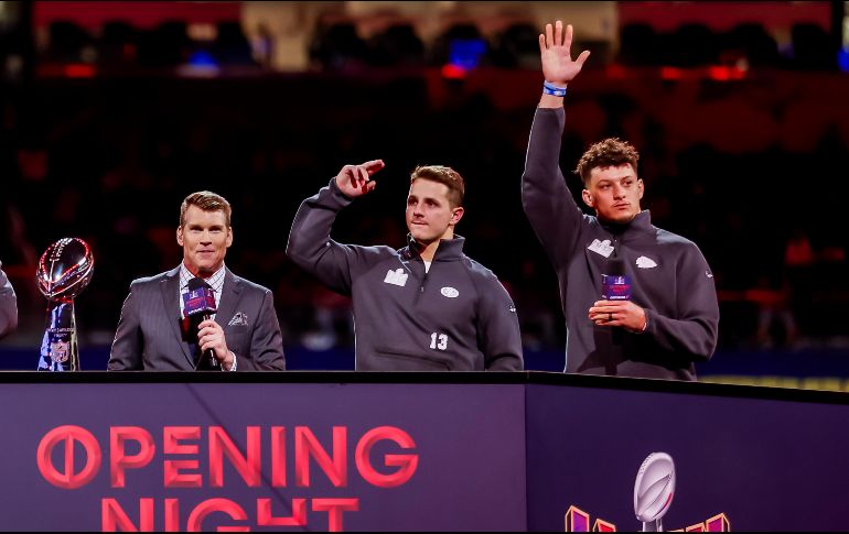 Brock Purdy y Patrick Mahomes compartieron con medios y aficionados sus impresiones previas al Super Bowl LVIII, partido que se disputará en el estadio Allegiant en Las Vegas, Nevada. EFE/C. Brehman