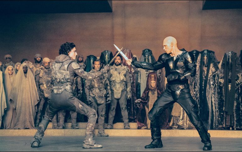 Protagonistas del largometraje, (izquierda) Timothée Chalamet, como “Paul Atreides”, y Austin Butler, quien da vida al villano “Feyd-Rautha Harkonnen”. CORTESÍA
