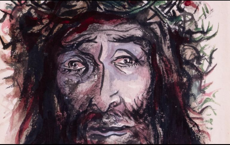 Artículos periodísticos, catálogos, documentos, fotografías, libros, pinturas y revistas. En la foto está la pieza titulada “Yo he sufrido más que Cristo”, misma que le da título a la exhibición. CORTESÍA