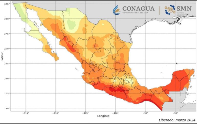 Se esperan altas temperaturas en diversos estados del país los próximos días. ESPECIAL/ Servicio Meteorológico Nacional