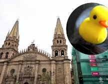 Usuarios de Tik Tok atribuyen el uso del pollito amarillo  a una de las esculturas de Alejandro Colunga, que tiene un pollo en la cabeza y se encuentra en la explanada del Hospicio Cabañas. ESPECIAL.
