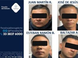Se trata de Juan Martín ‘R’, José de Jesús ‘G’, Esteban Ramón ‘B’ y Baltazar ‘A’, quienes fueron capturados el 6 marzo, mediante orden de aprehensión. CORTESÍA/ Fiscalía del Estado de Jalisco.