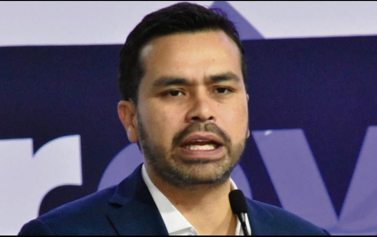 El candidato Jorge Álvarez Máynez durante su gira en Nuevo León. EL UNIVERSAL