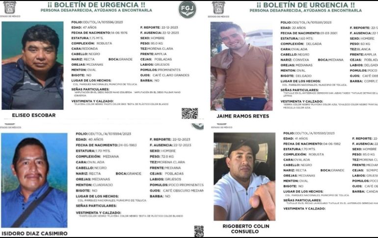 De acuerdo con las autoridades, se encuentran sanos y a salvo, luego de 86 días de cautiverio a manos de integrantes de la Familia Michoacana. Fiscalía General de Justicia del Estado de México.