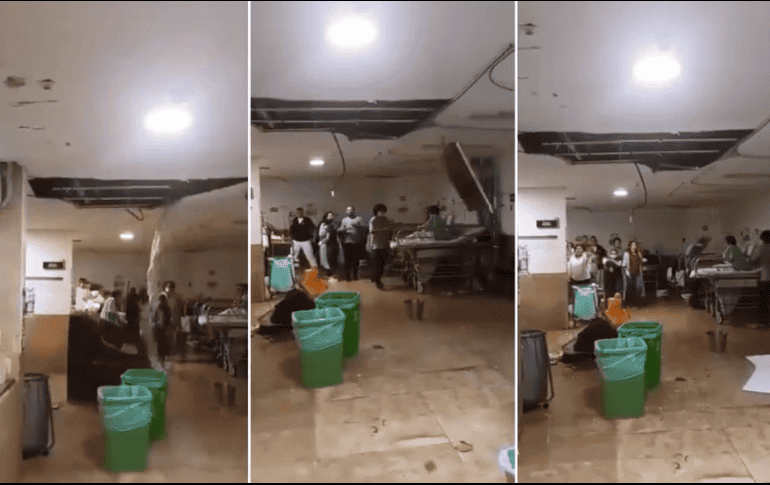 Las imágenes revelaron como el plafón de la estructura del techo no soportó el peso de una gran cantidad de agua. ESPECIAL