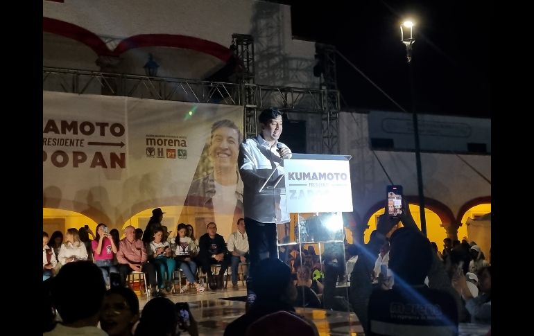 Pedro Kumamoto, candidato a la alcaldía de Zapopan por la coalición Sigamos Haciendo Historia (Morena, PT, Verde, Hagamos, Futuro), prometió que de ganar los comicios del 2 de junio, regresará la tranquilidad a Zapopan. EL INFORMADOR / J. Díaz