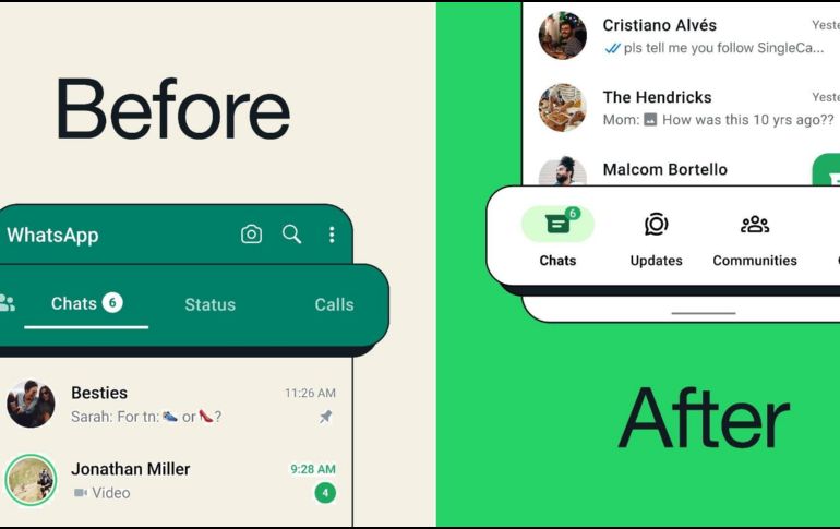 La aplicación cambia su diseño de interfaz. X/WhatsApp