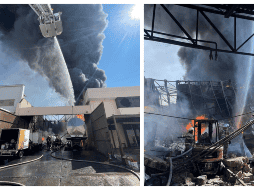 El incendio en una fábrica del Álamo Industrial en Tlaquepaque siendo atendido. ESPECIAL / Protección Civil