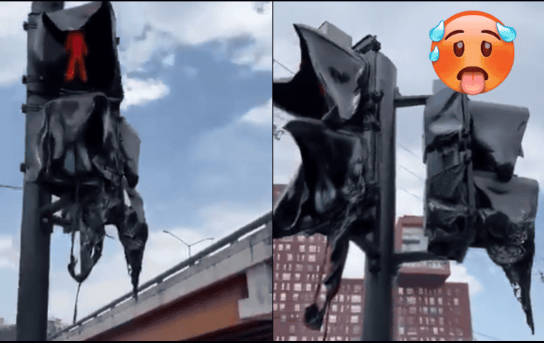 El semáforo sí está derretido, es decir, es una imagen real. ESPECIAL.