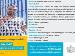  De acuerdo con sus compañeros de trabajo, Rodolfo salió ayer 9 de mayo en su hora de comida, alrededor de las 15:00 horas, como habitualmente lo hacía, pero ya no volvió, y dejó en su oficina su equipo de trabajo. ESPECIAL/ Comisión de Búsqueda de Personas del Estado de Jalisco.