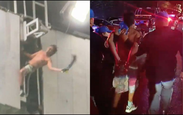 Se dio a conocer que el aficionado que festejó colgado del techo en el Estadio Azteca fue arrestado por elementos de la Secretaría de Seguridad Ciudadana (SSC) de la Ciudad de México. ESPECIAL.