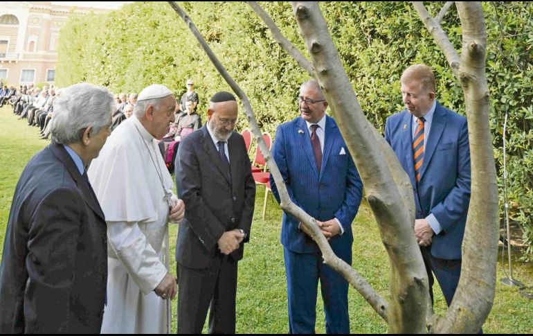 Papa Francisco orando por la paz en Medio Oriente en los Jardines del Vaticano. EFE