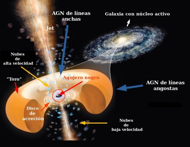 Ilustración que muestra la estructura del núcleo de una galaxia alrededor de una agujero negro supermasivo como es el de 