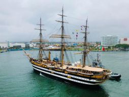 El buque italiano Amerigo Vespucci llega a Puerto Vallarta en el marco del 150 aniversario de las relaciones diplomáticas entre México e Italia. ESPECIAL / Gobierno Municipal de Puerto Vallarta