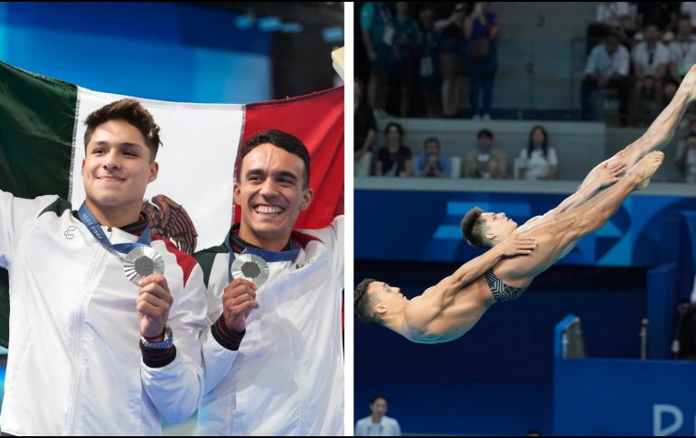 Juan Manuel Celaya y Osmar Olvera han conquistado la medalla de plata en la prueba de trampolín de tres metros sincronizado varonil en los Juegos Olímpicos de París 2024. AP / L. Jin-man / L. Bruno