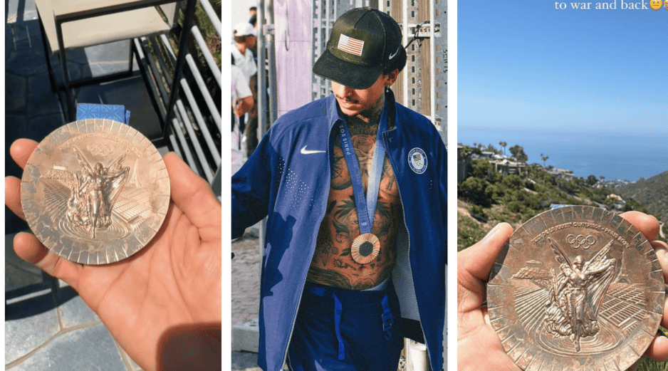 Nyjah Huston compartió en sus historias el estado en el que se encuentra su medalla de bronce; no está nada contento. ESPECIAL / Instagram @nyjah