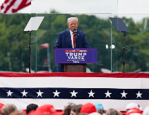 El candidato presidencial republicano Donald Trump durante un acto de campaña en el Museo de la Aviación de Carolina del Norte. AP/Julia Nikhinson