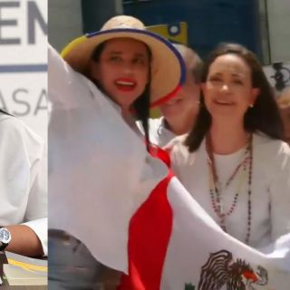 Captan a Sandra Cuevas en Venezuela entregando bandera de México (VIDEO)