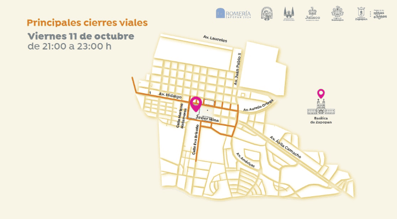 &nbsp;Cierres viales en Zapopan por la Romería 2024.&nbsp;CORTESÍA.