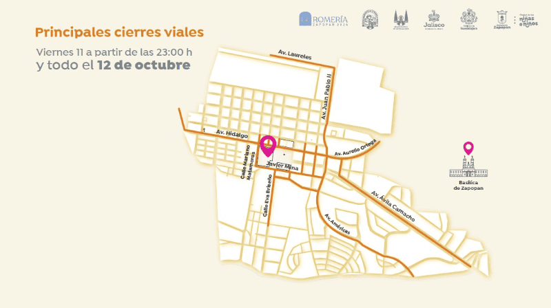 &nbsp;Cierres viales en Zapopan por la Romería 2024.&nbsp;CORTESÍA.