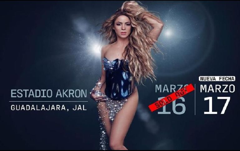 Shakira anunció que se presentará en el Estadio Akron el lunes 17 de marzo. ESPECIAL / OCESA