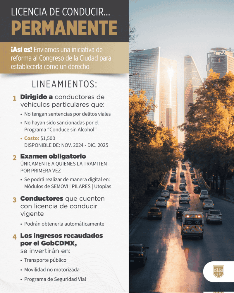  Lineamientos para tramitar la licencia de conducir permanente en CDMX. X -TWITTER-/ GobCDMX