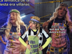“Dulce o tu ruco” se escucha decir a la influencer con el disfraz de Karla Panini, lo cual ha generado polémica entre los internautas. TIKTOK/ Frida Araujo/ ESPECIAL