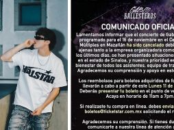El concierto de Gabito Ballesteros en Mazatlán ha quedado cancelado. ESPECIAL / INSTAGRAM @gabitoballesteros